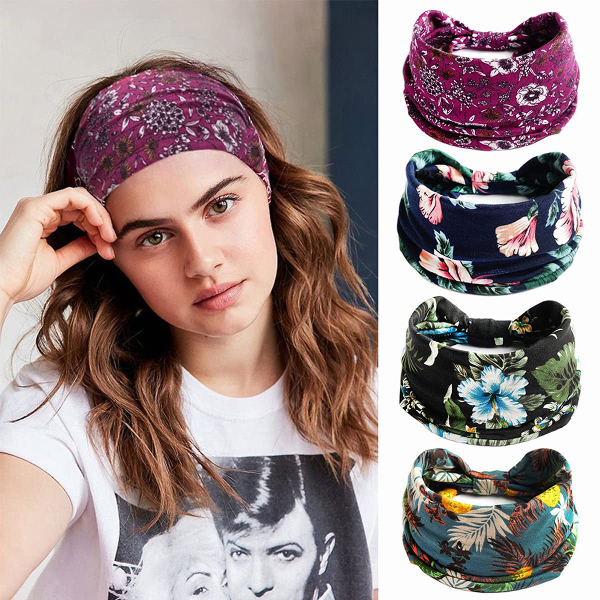 Proberos 4Pcs Gym Headbands Bohemian Headbands for Women Girls Men, Stretch Wide Hair Bands Stylish Yoga Sweatband for Workout, Running, Tennis, Badminton, Marathons, Cycling Proberos 4Pcs Gym Headbands Bohemian Headbands for Women Girls Men, Stretch Wide Hair Bands Stylish Yoga Sweatband for Workout, Running, Tennis, Badminton, Marathons, Cycling